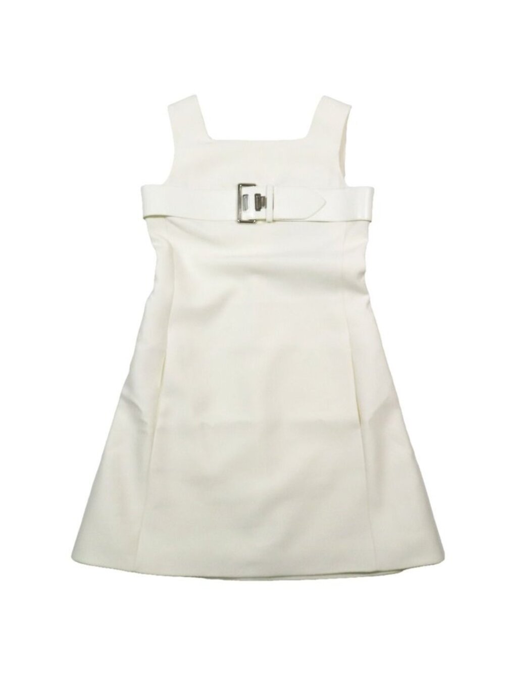 Louis Vuitton Sleeveless Dress A-Line Belt Design Wool Silk Blend White 34